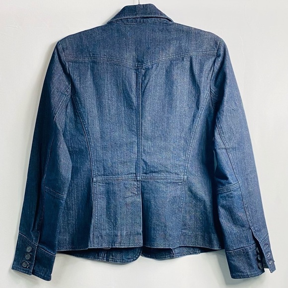 New York  & Co. Women’s Sz 8 Dark Wash Blue Jean Denim Blazer Button Down Jacket - Picture 4 of 9